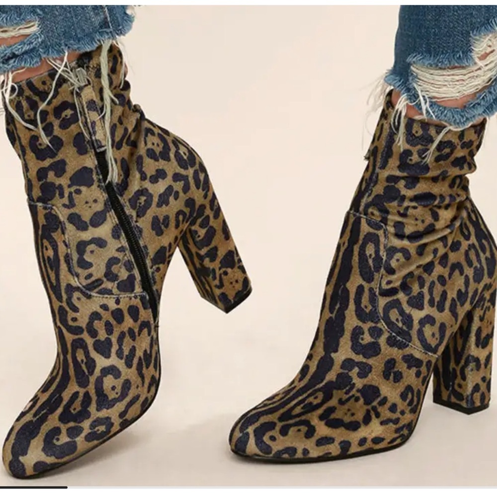 Steve Madden Leopard Velvet High Heel Mid-Calf Boots